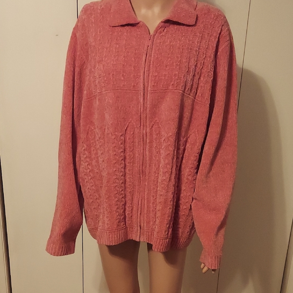 Chic Pink Knit Zip-Up Cardigan